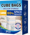 3 PACK Cube Vacuum Storage Bags,Large Cube (19.6 * 27.5 * 11.8 Inch), Extra Large Vacuum Seal Bags for Clothing, Comforters, Blankets, Bedding, Closet Organization Space Saving