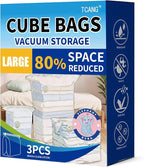 3 PACK Cube Vacuum Storage Bags,Large Cube (19.6 * 27.5 * 11.8 Inch), Extra Large Vacuum Seal Bags for Clothing, Comforters, Blankets, Bedding, Closet Organization Space Saving