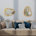 22.5" x 17.5" Irregular Wall Mirror, Natural Wooden Framed Asymmetrical Wall Mirror for Living Room Bedroom Bathroom Entryway, Modern Decorative Hanging Hook
