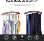 Tie Rack 2Pcs Tie Racks for Men Closet 24 Hooks, Wooden Tie Organizer with Upgraded 360°Rotating, Scarves Accessories Closet Organizer for Bras,Tank Tops,Camisoles etc.Walnut…