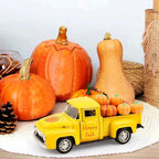 Fall Pumpkin Truck Decor Vintage Metal Truck with Pumpkins Ornament Cute Autumn Harvest Farmhouse Tabletop Tiered Tray Decoration for Thanksgiving Party Home Kitchen Office Tiered Tray Supplies