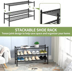 3-Tier Bamboo Long Shoe Rack, Free Standing Wood Shoe Shelf Storage Organizer for Closet Entryway Stackable 35"x11"x20" (Black)