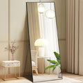 DUMOS 19"x58" Full Length Mirror with Stand, Floor Standing Aluminum Frame, Shatter-Proof Nano Glass for Bedroom, Living Room, Cloakroom – Modern Simple Home Decor,Can Be Hanging or Leaning, Black