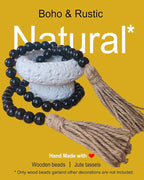 Boho Decor Wood Beads Garland Farmhouse Wall Hanging Decorations Natural Wooden Bead Tassel Decorative for Coffee Table Christmas and Prayer (Black, 39")