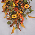 20 Inch Fall Harvest Swag, Artificial Fall Maple Swag Autumn Thanksgiving Day Halloween Decorative Teardrop, Halloween Wall Door Decor Sunflower Berry Fake Wreath (#1)