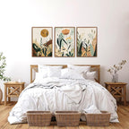KAIRNE Neutral Floral Wall Art Set of 3,Framed Abstract Prints,Vintage Colorful Flower Canvas,Boho Botanical Artwork,Minimalist Farmhouse Decor for Living Room Bedroom Kitchen Office,16X24 inch