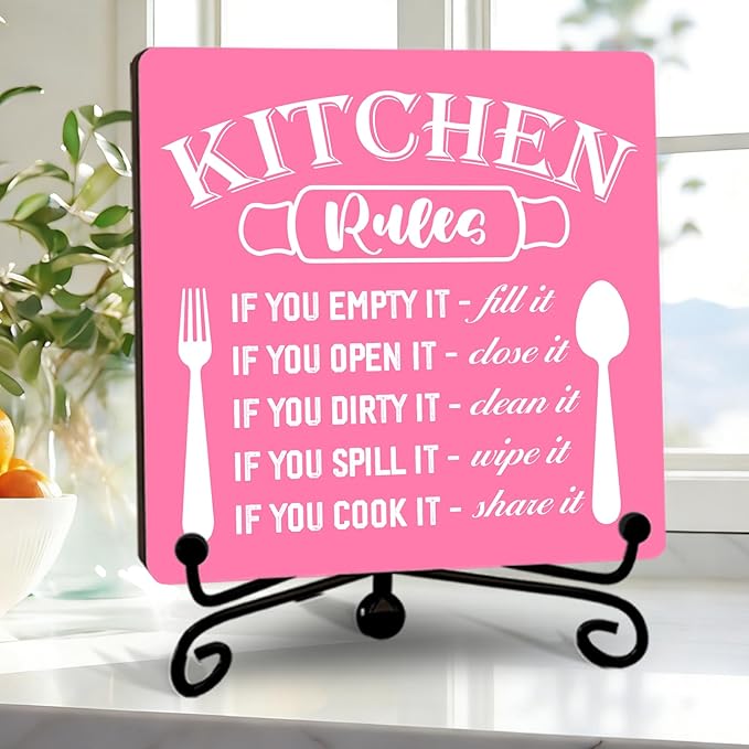 DETIHO Rustic Kitchen Decorations Above Cabinets, Pink Kitchen Counter Decor, Farmhouse Wooden Signs and Plaques for Home Dining Room Tabletop - G08