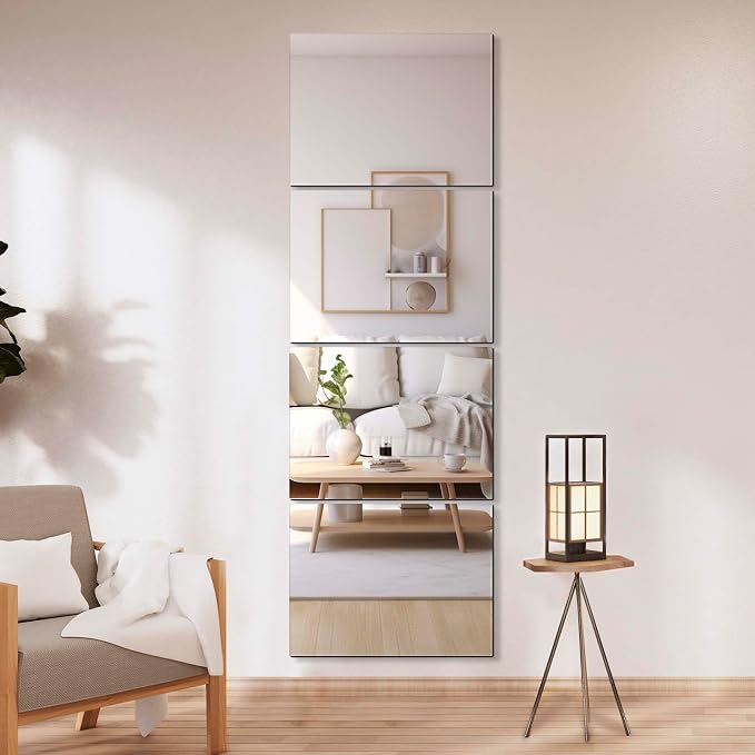 Delma Wall Mirror Full Length,Mirror Tiles,Full Body Mirrors for Home Gym(Glass,16x12''-4PCS),Over The Door,Entryway,Living Room,Bedroom,(Glass - 16'' x 12'' - 4PCS)