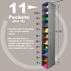 Perfect Curve 11-Pocket Hanging Baseball Hat Organizer - Gray Hat Storage Rack for Closet, Holds Up to 100 Caps. Also store shoes or sneakers or towels. Multiple uses.