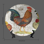 Rooster Decorative Ceramic Plates, 8 Inch, Crown Chicken In Flowers Round Display Plate, Decorative Plates with Stand, for Home Kitchen Bedroom Decorative Ornaments