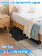 6.7-Inch Tall Under Bed Storage Bin with Zipper, Underbed Storage Container w/Rigid Sides & Bottom, Large Clothes Organizer Box for Bedroom, Dorm, Couch, Dressers, 30x15x6.7 Inches, Black