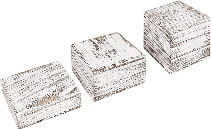 MOOCA Customizable Wooden Display Risers Set - 3 Different Height Stands for Jewelry, Watches, Cosmetics, and Accessory, Antique White Color