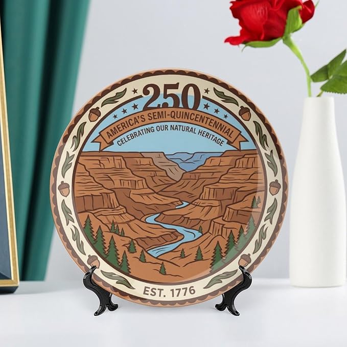 250th Anniversary Decorative Plates 10 Inch Patriotic Decorations Nature Theme Commemorative Plates with Stand Memorial Day 4th of July Veterans Day Home & Office