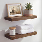 Homeforia Classic Walnut 16 inch Floating Shelf, High End Solid Real Wood Small 16inch Floating Shelves for Wall Mounted, 16in Floating Shelves, Heavy Duty Bracket, 16 X 6.5 X 1.75 inches, Set of 4