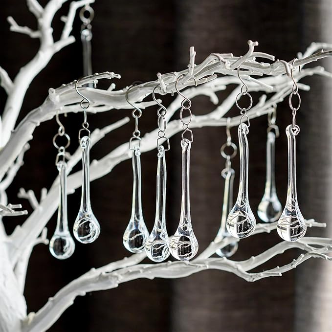 kanpura 20pcs Glass Raindrop Ornaments Glass Teardrop Hanging Ornaments Clear Chandelier Drop Pendant Decorations for Christmas Tree Winter Party Supplies (3 Inch)