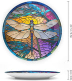 Decorative Plates, Stained Glass Window Design w/Dragonfly Display Plate for Home Office Kitchen Table Decor Porcelain Plates 8 Inch, Birthday Gifts