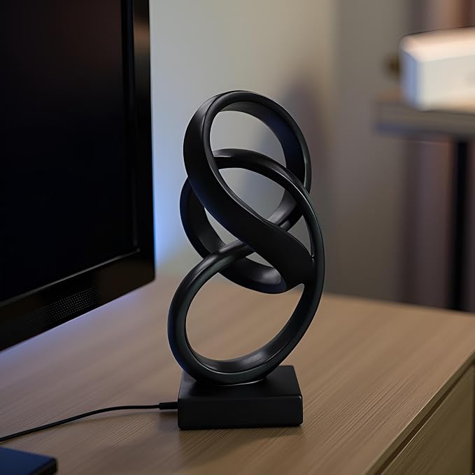 10" Modern Abstract Ribbon Decorative Sculpture, Knot Sculptures,Home Decor,Coffee Table Statues,Dining Living Room Desk Decor（Black）