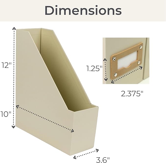 BLU MONACO | Cardboard Magazine File Holder Set of 6 | Vertical Magazine File Holder with Label Slots | Beige Linen Foldable File Organizers for Desk Shelf Office