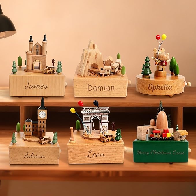Personalized Wooden Carousel Music Box - Custom Name Gift for Friends, Birthday Christmas Valentine's Day Gift Home Decoration | Hand-Cranked Rotating Music Box