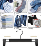 Clothes Pants Hangers, Space-Saving Skirt Holders with 360 ° Swivel Hooks, Adjustable Clips, Trouser Hangers, Clothes Coat Garment Jeans Hangers (20 Pack, Black)