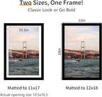 12x18 Picture Frame 3 Pack - Black Poster Frame Display Pictures 11x17 with Mat or 12 x 18 Without Mat for Wall Hanging Horizontal and Vertical
