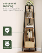 CHOEZON Corner Shelf, 5-Tier Ladder Corner Shelf, Ladder Bookshelf, 59.6" Tall Vertical Display Stand, Metal Frame Bookshelf, for Living Room, Bedroom, Kitchen, Rustic Brown and Black TCJ20BF