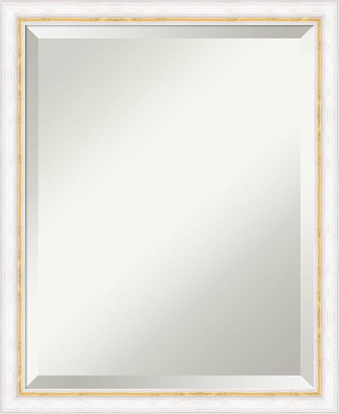 Amanti Art White Wall Mirror 22x18 Morgan White Gold Rectangle Bathroom Mirror for Wall Decor Living Room, Small Modern Wood Frame, Hangs Horizonally and Vertically, Bathroom Decor, Beveled Edge