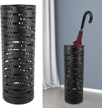 Pissente Umbrella Holder, Rustproof Space Saving Fashionable Hollow Round Metal Umbrella Stand Rack for Entryway Home Office Indoor Outdoor, Black, 16.5 x 5.9 x 5.9in