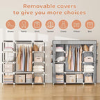 VTRIN Portable Closet Wardrobe for Hanging Clothes 57.3 Inch Large Capacity Clothes Rack with Cover, 10 Storage Organizer Shelves, 1 Hanging Rods and 6 Pockets, Free Standing Closet, Printing