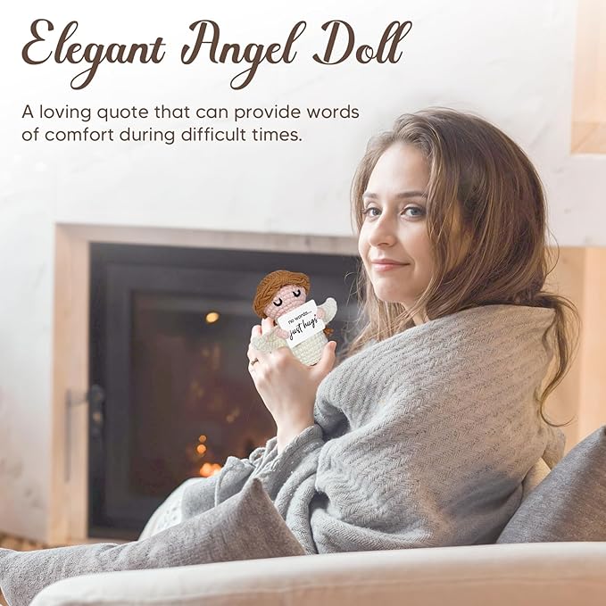 Sympathy Gifts for Loss of Loved One - No Words Just Hugs - Handmade Crochet Angel Doll, Bereavement Condolences Memorial Gift, Get Well Soon, Miscarriage, Comfort Gifts for Women