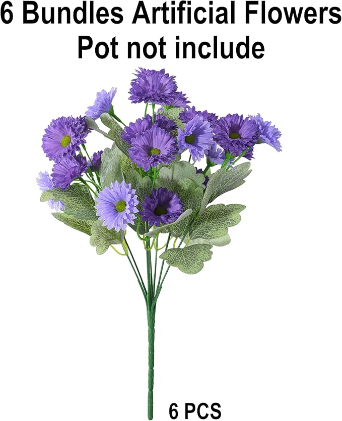 HyeFlora Artificial Flowers for Outdoors Faux Plants Spring Decoration, 6 Bundles Fake Daisy Silk Flowers for Outside Realistic UV Resistant for Outdoor Planters Porch Patio Balcony Yard Home
