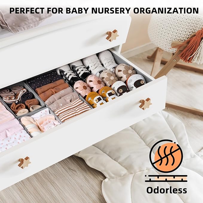 Criusia Drawer Organizer Clothes 12 Pack -Dresser Organizer Bins for Closet Bedroom - Baby Clothes Organizers and Storage for Nursery Organization -Drawer Organizer Divider for Sock Underwear-Grey
