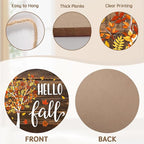 Hello Fall Wreath for Front Door Fall Tree Welcome Door Sign 12x12 Inch Autumn Maple Leaves Wood Door Hanger Farmhouse Thanksgiving Hanging Plaque for Home Porch Wall Indoor Outdoor Decorations