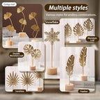 Gold Leaf Home Decor Set - Metal Leaves Statues, Modern Artistic Sculptures for Living Room, Office, Shelf & Home Decorative, Handmade 3D Botanical Accents (Sunshine, Feather, Ginkgo, 3PCS)