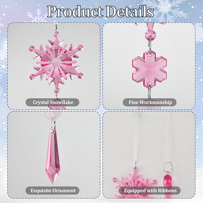 Crystal Snowflake Christmas Tree Decorations - 21pcs Christmas Tree Ornaments Sparkling Dazzling Festival Party Decoration Crystal Snowflake Design Hanging Ornament Holiday Season Home Decor