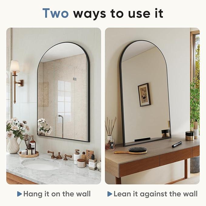 DUMOS Black Metal Arch Vanity Rounded Rectangle Bathroom Mirrors for Over Sink Wall, 21x30 Inch Large Matte Mirror, Modern Decorative for Restroom, Farmhouse