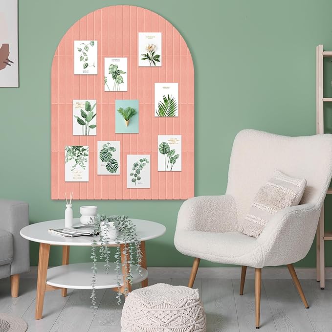 Large Cork Board for Wall & Office Decor, 48" x 36" Arched Felt Bulletin Board Pin Board Vision Board with 30 Pins – 12 Customizable Wall Tiles for Office Home Bedroom,Photo & Picture Display