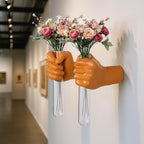2 Pieces Wall Sculptures, Hands Vase Home Decor, Wall Mount Art Sculpture, Unique Wall Art Statue, Funky Flower Vase Decorations, Modern Eclectic Hanging Decor,Hands Statue (Orange(L+R))