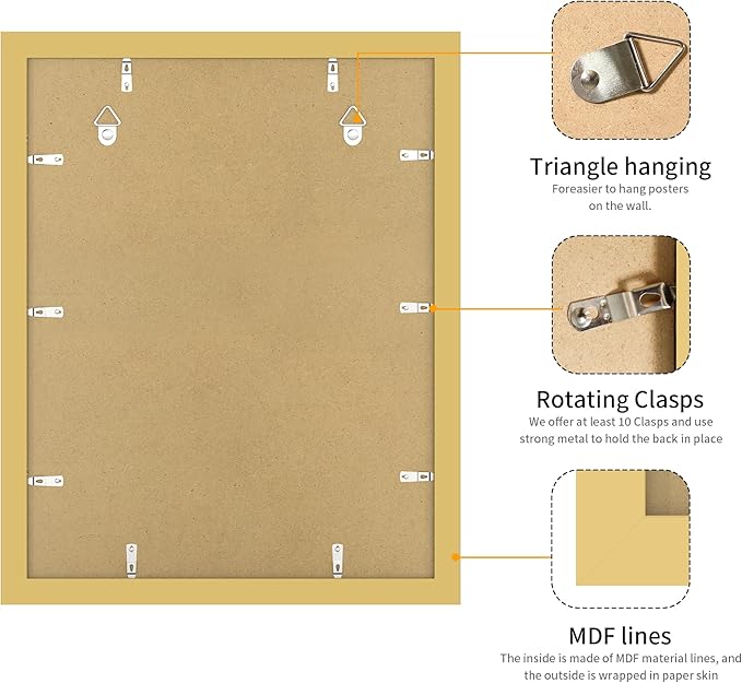 16x20 Picture Frame Gold Set of 3, Display Pictures 11x14 with Mat or 16 x 20 Without Mat, Poster Frames 16x20 for Wall Hanging Horizontal and Vertical