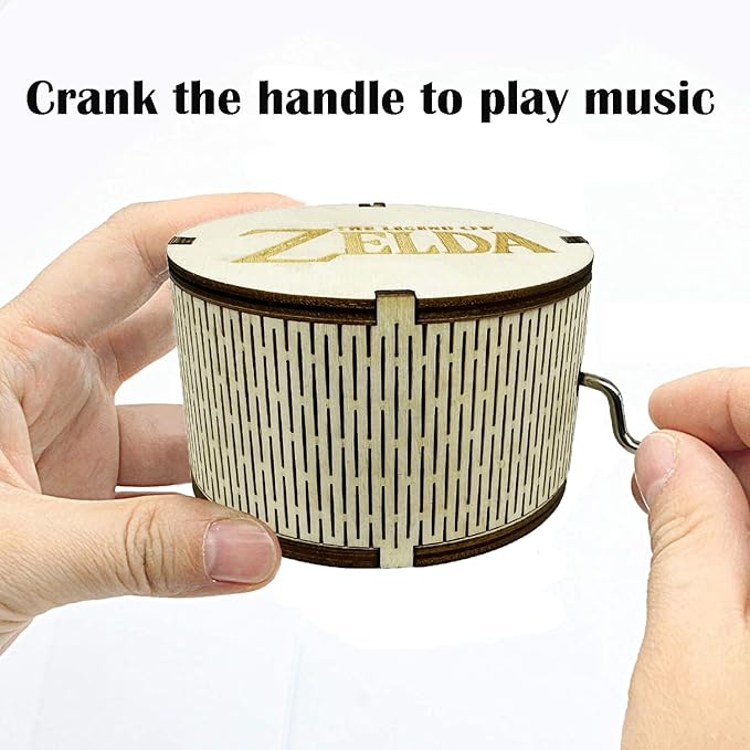 Youtang Zelda:Song of Storms from Ocarina of Time Wood Music Box, Round Antique Engraved Handcrank Wooden Musical Boxes Gifts for Lover, Boyfriend, Girlfriend, Husband, Wife(White)