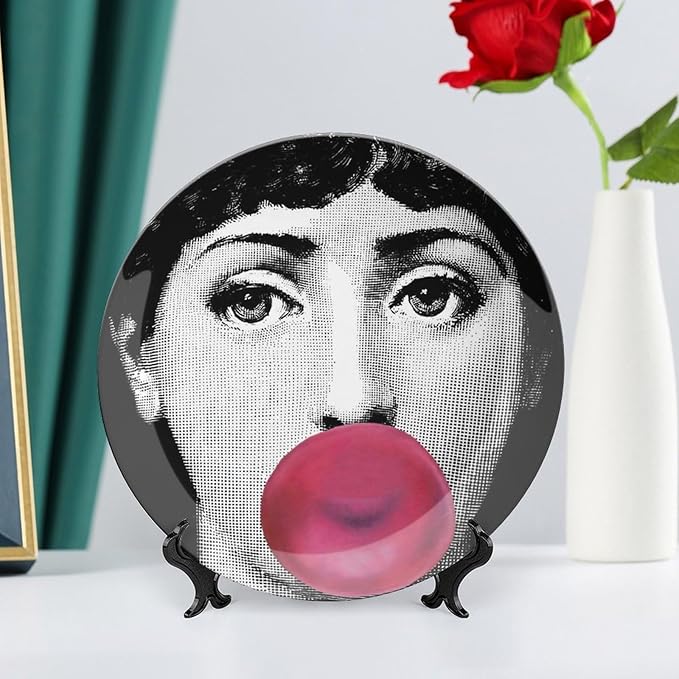 Lina Cavalieri Plate, Wall Decorative Plate, Mysterious Face Plate Wall Hanging Decoration,Including Bracket and Special Spring Hook, 10inch, Style6