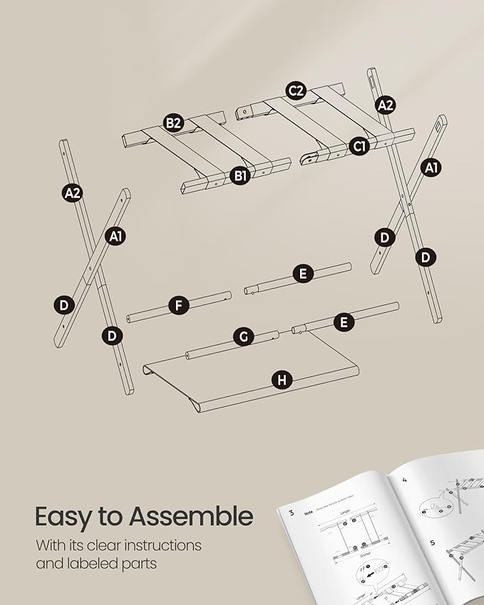SONGMICS Luggage Racks for Guest Room, Set of 2, Suitcase Stand with Storage Shelf, Steel Frame, Foldable for Easy Storage, Hotel, Bedroom, Cloud White URLR003W02