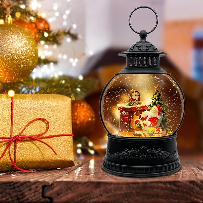 AOMIL Christmas Snow Globe Lantern with Music & Timer - USB/Battery Operated LED Glittering Globe, Snow Globe Decor for Home Holiday (Santa Claus)