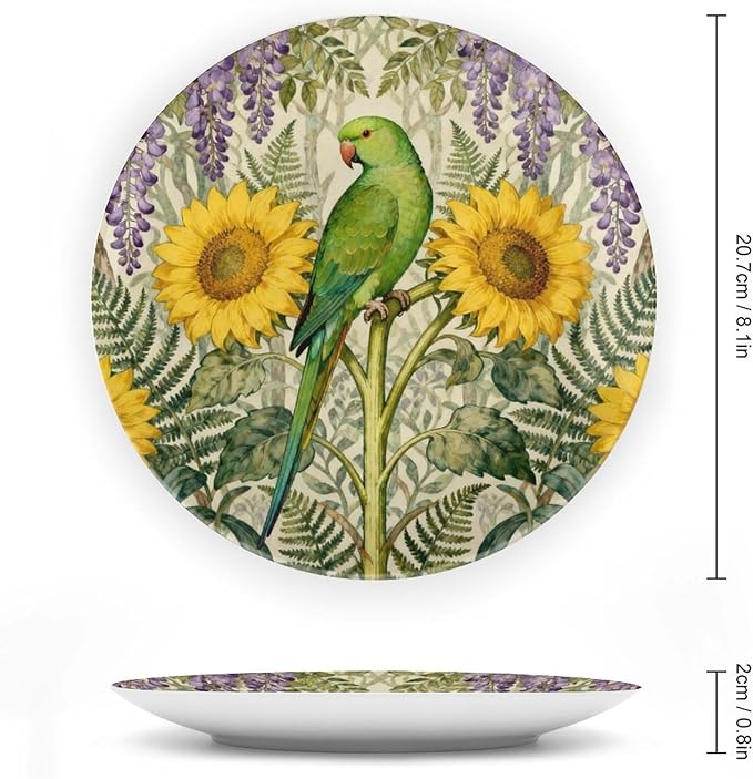William Morris Forest Art Sunflower And Parrot Fashion Plates of 6", 7", 8", 10", Customize Christmas Design Blue And White Plates, Custom Gifts, Table Farmhouse Decorations Club, with Vertical Stand