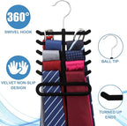 Kathfly 8 Pcs Non-Slip Velvet Tie Hanger for Closet, 360 Degree Swivel Space Saving Tie Rack Organizer for Men Bulk, Necktie Belt and Scarves Hanger for Closet, Black Flocked