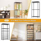 Ulif E13C Heavy Duty Closet Organizer System，Freestanding Clothing Racks for Hanging Clothes，Adjustable Garment Rack 63" W x 16" D x 77" H Hold 960 lbs，Black Clothing Rack with Black Dustproof Cover