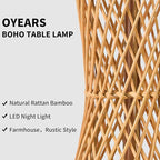 OYEARS 27" Table Lamps Set of 2 with Rattan & Dual Lights, Boho Lamps for Nightstands, Bedside Lamps for Bedroom, Nightstand Lamp for Living Room, Farmhouse Table Lamp for Office & Study