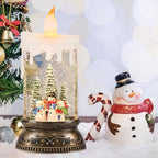 Eldnacele Christmas Music Snow Globe Lantern with 6H Timer Battery Operated & USB Powered Lighted Snowman Family Singing Snow Globe Candle Lamp Spinning Water Glitters Xmas Holiday Decor