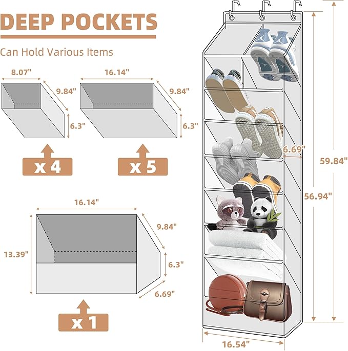 STORAGE MANIAC Over the Door Shoe Organizer Heavy-Duty Large Deep Pocket Hanging Shoe Organizer Shoe Rack Door Closet Shoe Organizer for Wall, Dorm & Narrow Door Storage Shoe Holder Grey, 1 Pack