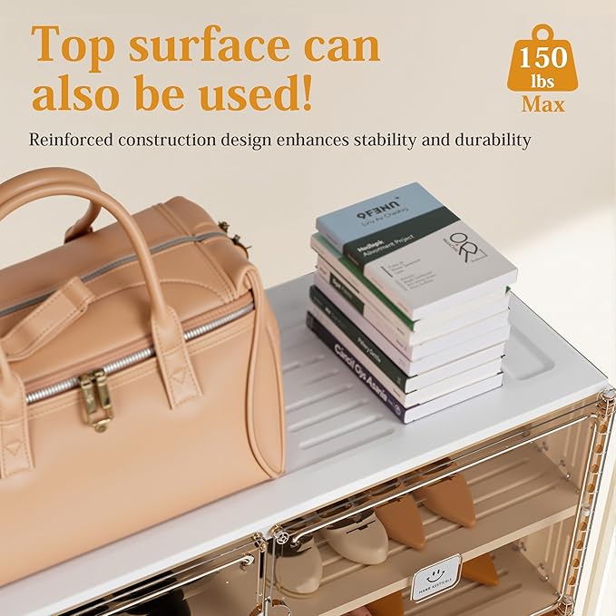 Foldable Shoe Rack Organizer for Entryway with Clear Magnetic Doors - Large Capacity Shoe Cabinet for Boots, Sneakers & All Shoes, Easy Assembly, White 5-Tier 20 Pairs